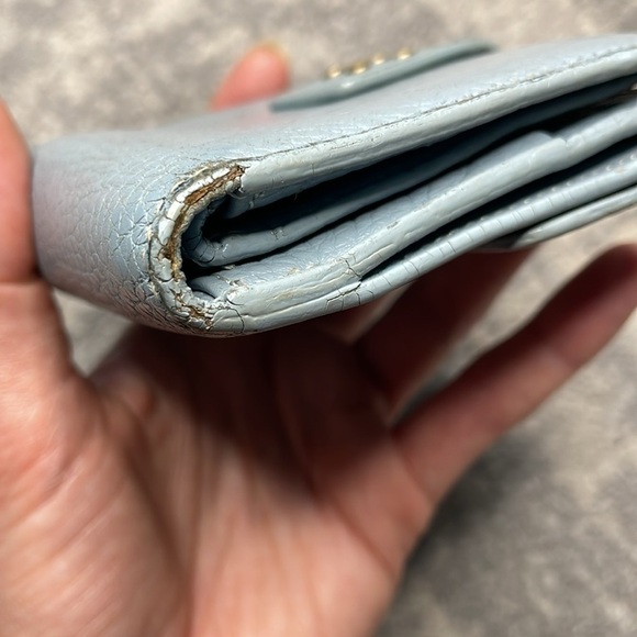 Celine Studded Pebbled Leather Compact Wallet Powder Blue Extra Card Holders - Picture 7 of 17